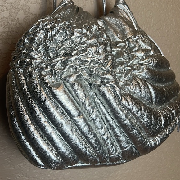 Vintage Rita Diana Mylinka Silver Metallic Crystal Puffer Cinch Shoulder bag - Picture 1 of 14